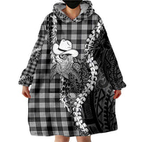 Black Hawaii Palaka Cowboy Turtle Wearable Blanket Hoodie Hawaiian Paniolo Puakenikeni Maile Lei