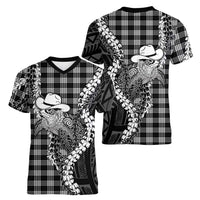 Black Hawaii Palaka Cowboy Turtle Women V-Neck T-Shirt Hawaiian Paniolo Puakenikeni Maile Lei