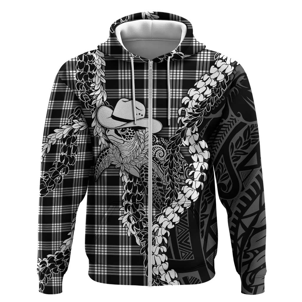 Black Hawaii Palaka Cowboy Turtle Zip Hoodie Hawaiian Paniolo Puakenikeni Maile Lei