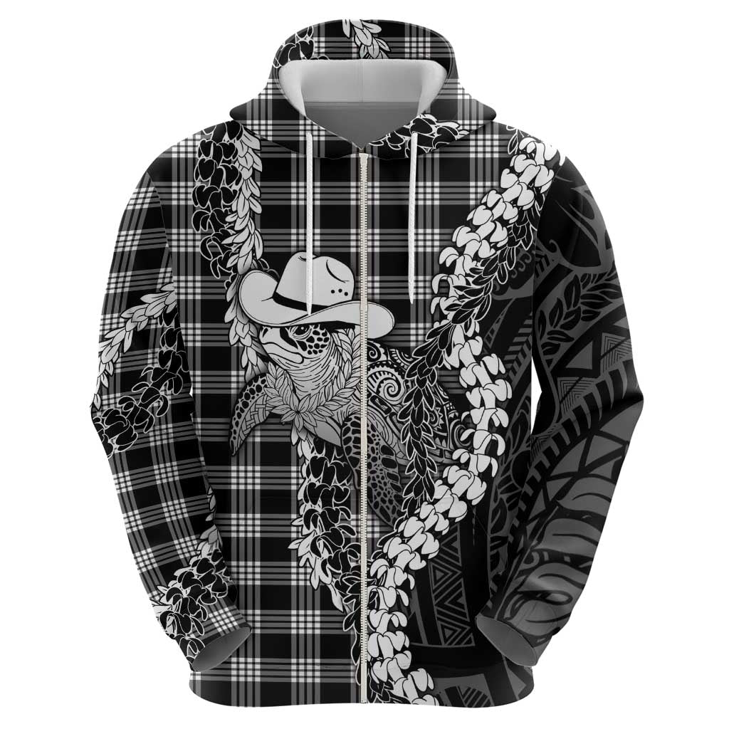 Black Hawaii Palaka Cowboy Turtle Zip Hoodie Hawaiian Paniolo Puakenikeni Maile Lei