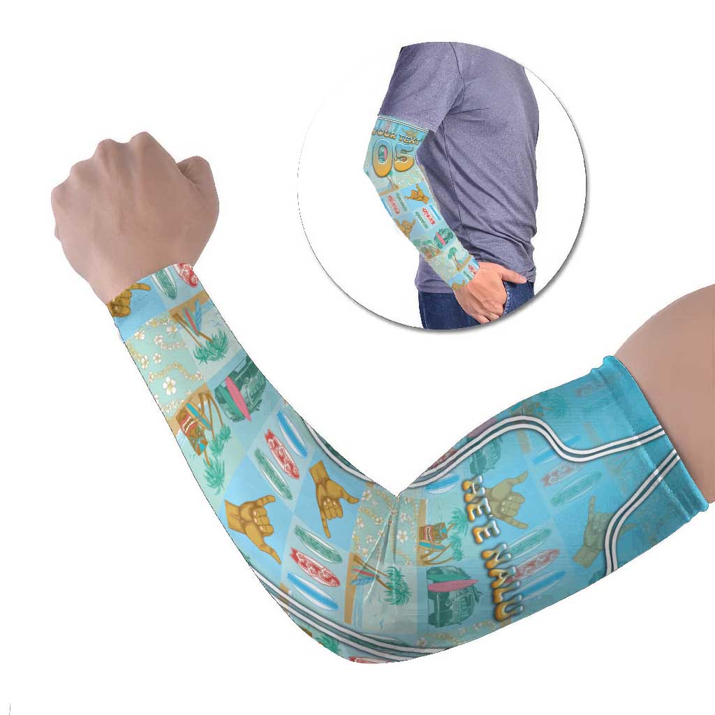 Custom Hawaii Surfing Arm Sleeves He'e Nalu DT05 Set of 2 Blue - Polynesian Pride
