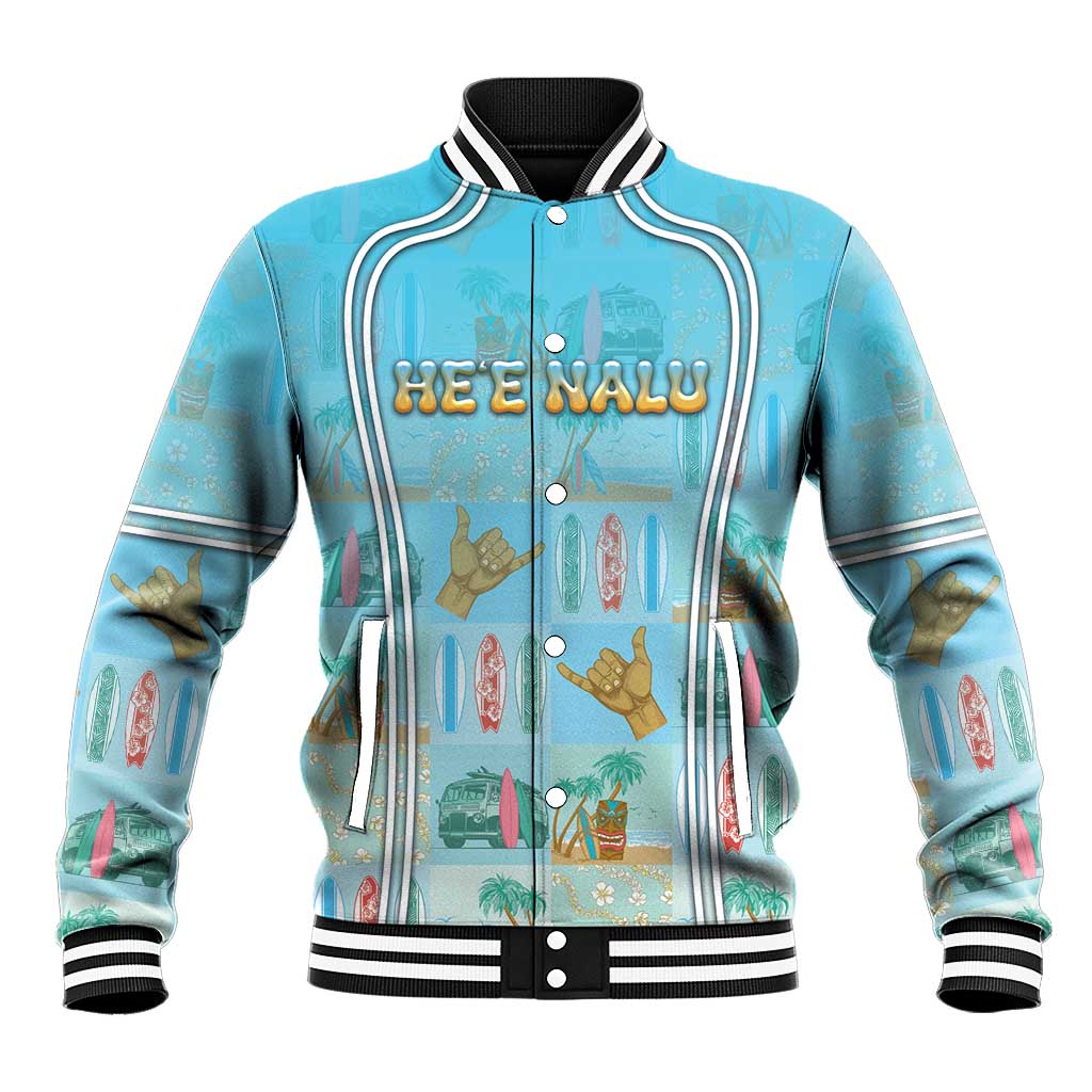 Custom Hawaii Surfing Baseball Jacket He'e Nalu DT05 Unisex Blue - Polynesian Pride