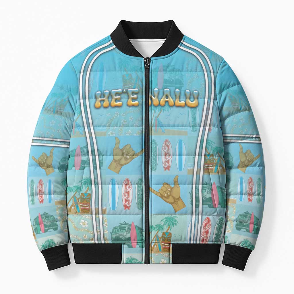 Custom Hawaii Surfing Bomber Puffer Jacket He'e Nalu DT05 Unisex Blue - Polynesian Pride