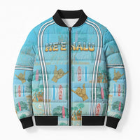 Custom Hawaii Surfing Bomber Puffer Jacket He'e Nalu DT05 Unisex Blue - Polynesian Pride