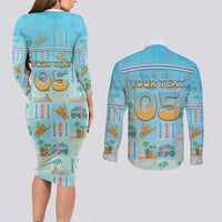 Custom Hawaii Surfing Couples Matching Long Sleeve Bodycon Dress and Long Sleeve Button Shirt He'e Nalu DT05 - Polynesian Pride