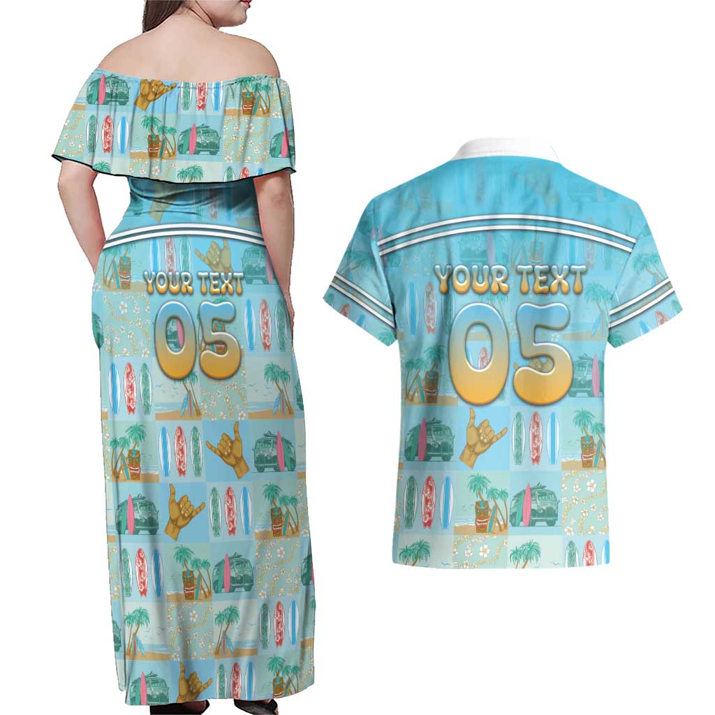 Custom Hawaii Surfing Couples Matching Off Shoulder Maxi Dress and Hawaiian Shirt He'e Nalu DT05 - Polynesian Pride