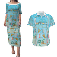 Custom Hawaii Surfing Couples Matching Puletasi and Hawaiian Shirt He'e Nalu DT05 Blue - Polynesian Pride