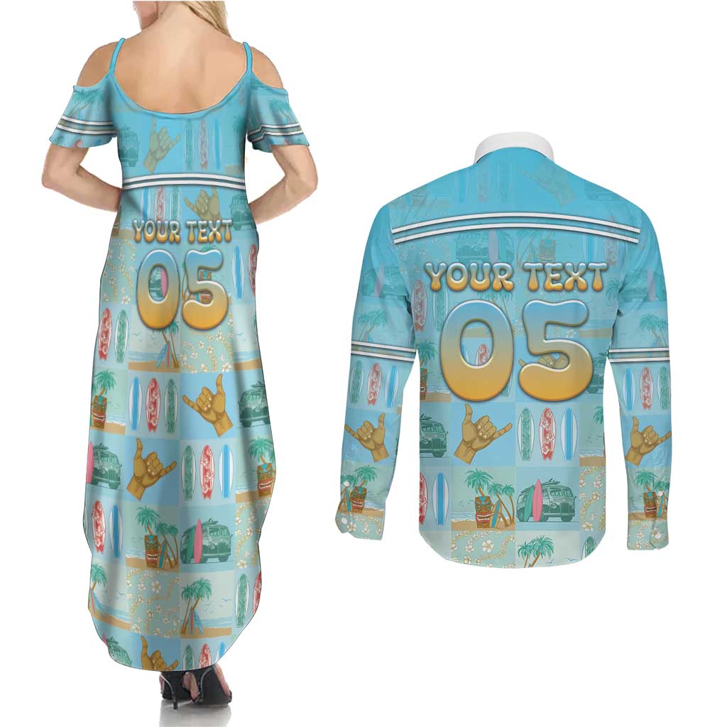 Custom Hawaii Surfing Couples Matching Summer Maxi Dress and Long Sleeve Button Shirt He'e Nalu DT05 - Polynesian Pride