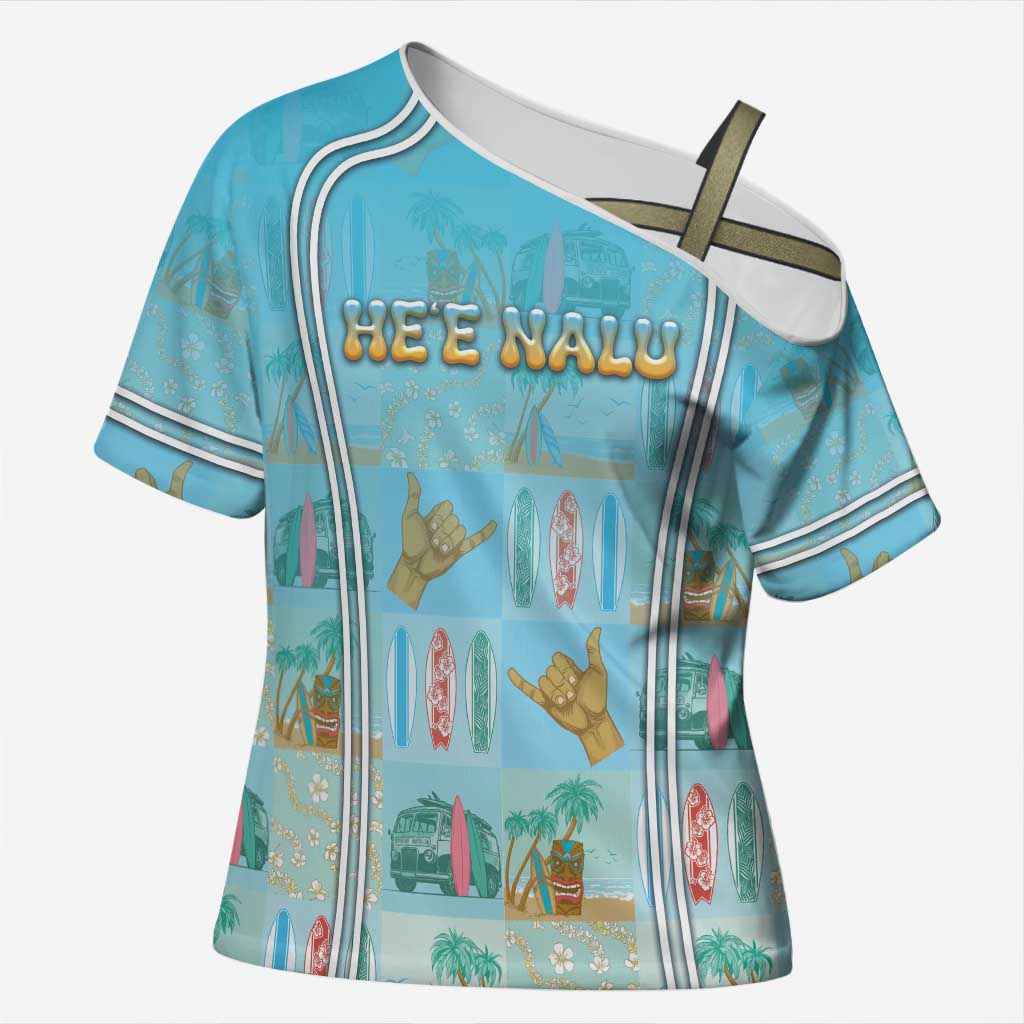 Custom Hawaii Surfing Cross Shoulder Shirt He'e Nalu DT05 Female Blue - Polynesian Pride