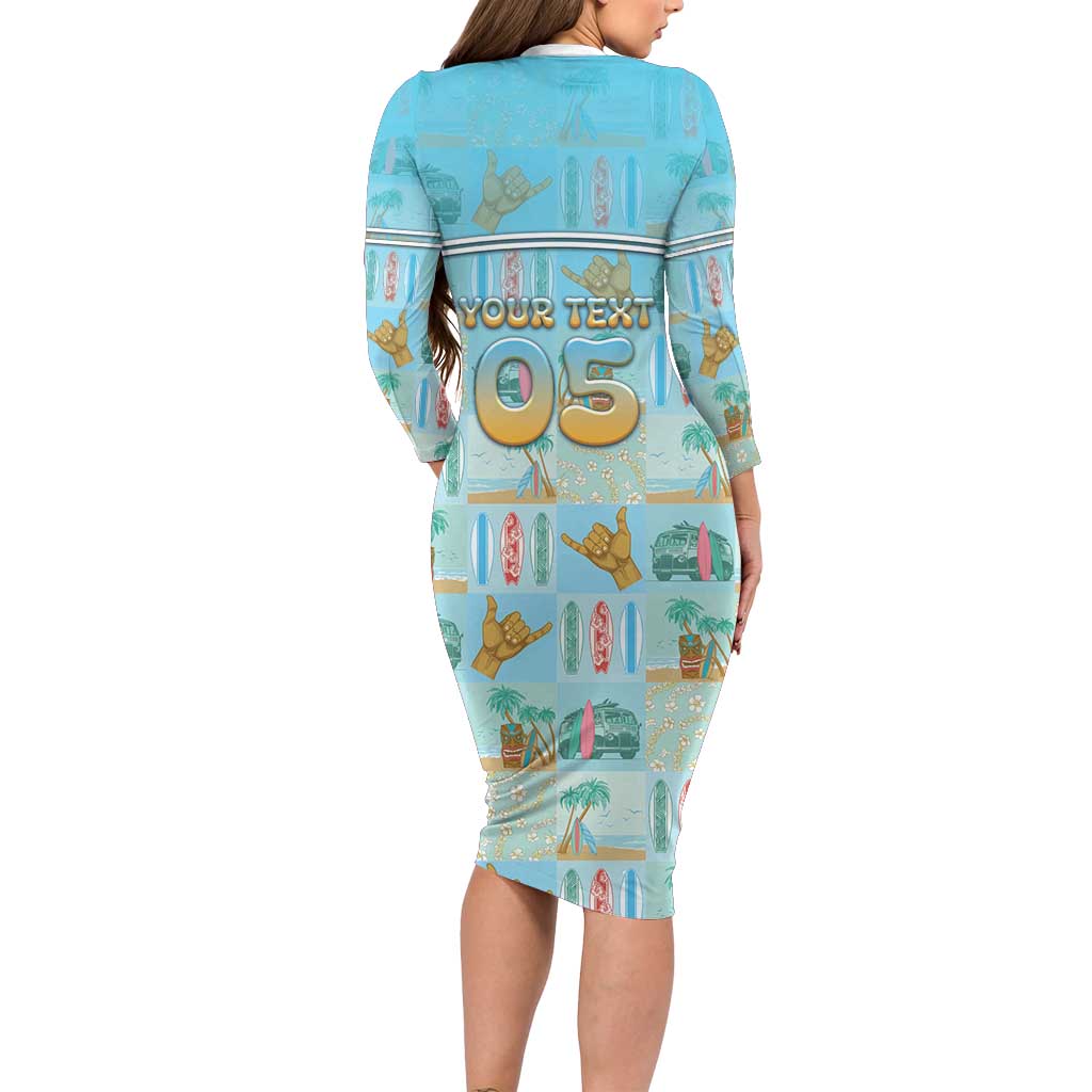 Custom Hawaii Surfing Family Matching Long Sleeve Bodycon Dress and Hawaiian Shirt He'e Nalu