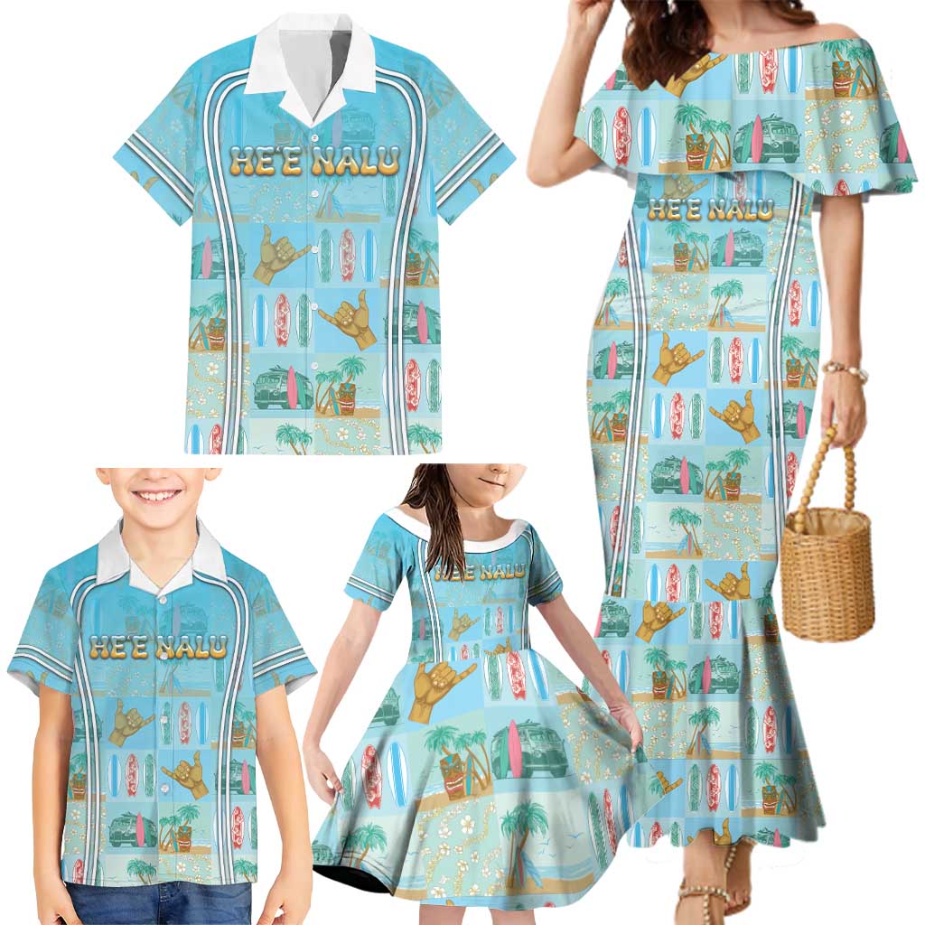Custom Hawaii Surfing Family Matching Mermaid Dress and Hawaiian Shirt He'e Nalu