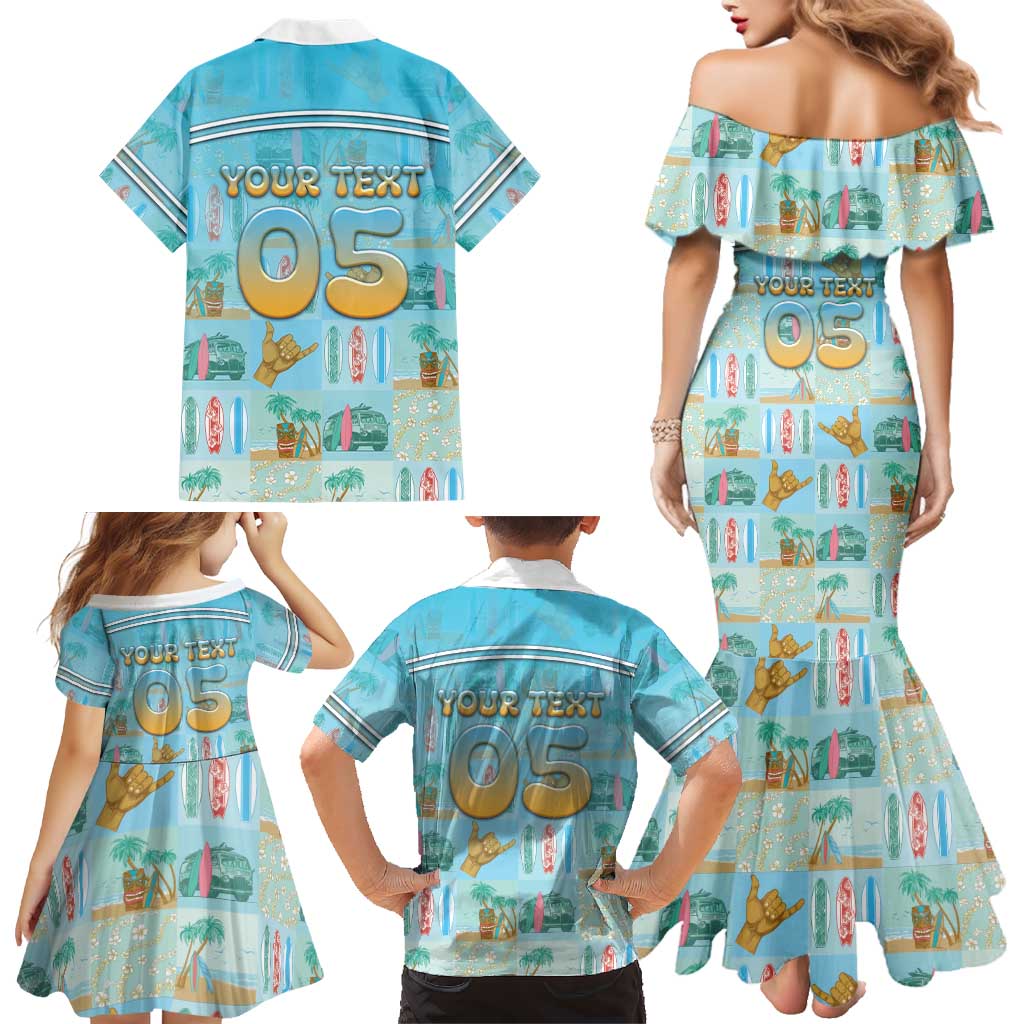 Custom Hawaii Surfing Family Matching Mermaid Dress and Hawaiian Shirt He'e Nalu