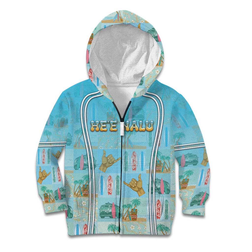 Custom Hawaii Surfing Kid Hoodie He'e Nalu DT05 Zip Hoodie Blue - Polynesian Pride
