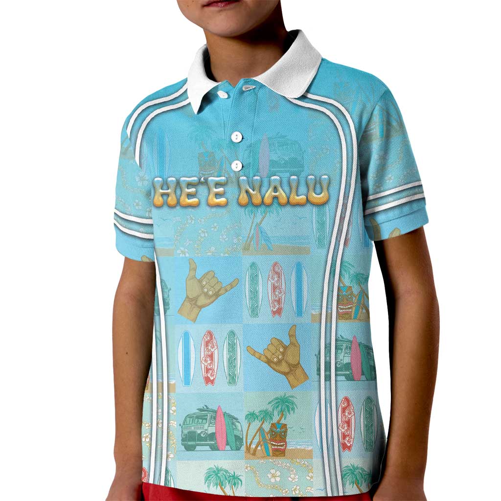 Custom Hawaii Surfing Kid Polo Shirt He'e Nalu DT05 Kid Blue - Polynesian Pride