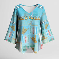 Custom Hawaii Surfing Kimono Sleeve Blouse He'e Nalu DT05 Female Blue - Polynesian Pride