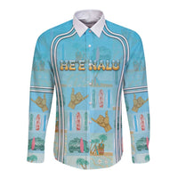 Custom Hawaii Surfing Long Sleeve Button Shirt He'e Nalu DT05 Unisex Blue - Polynesian Pride