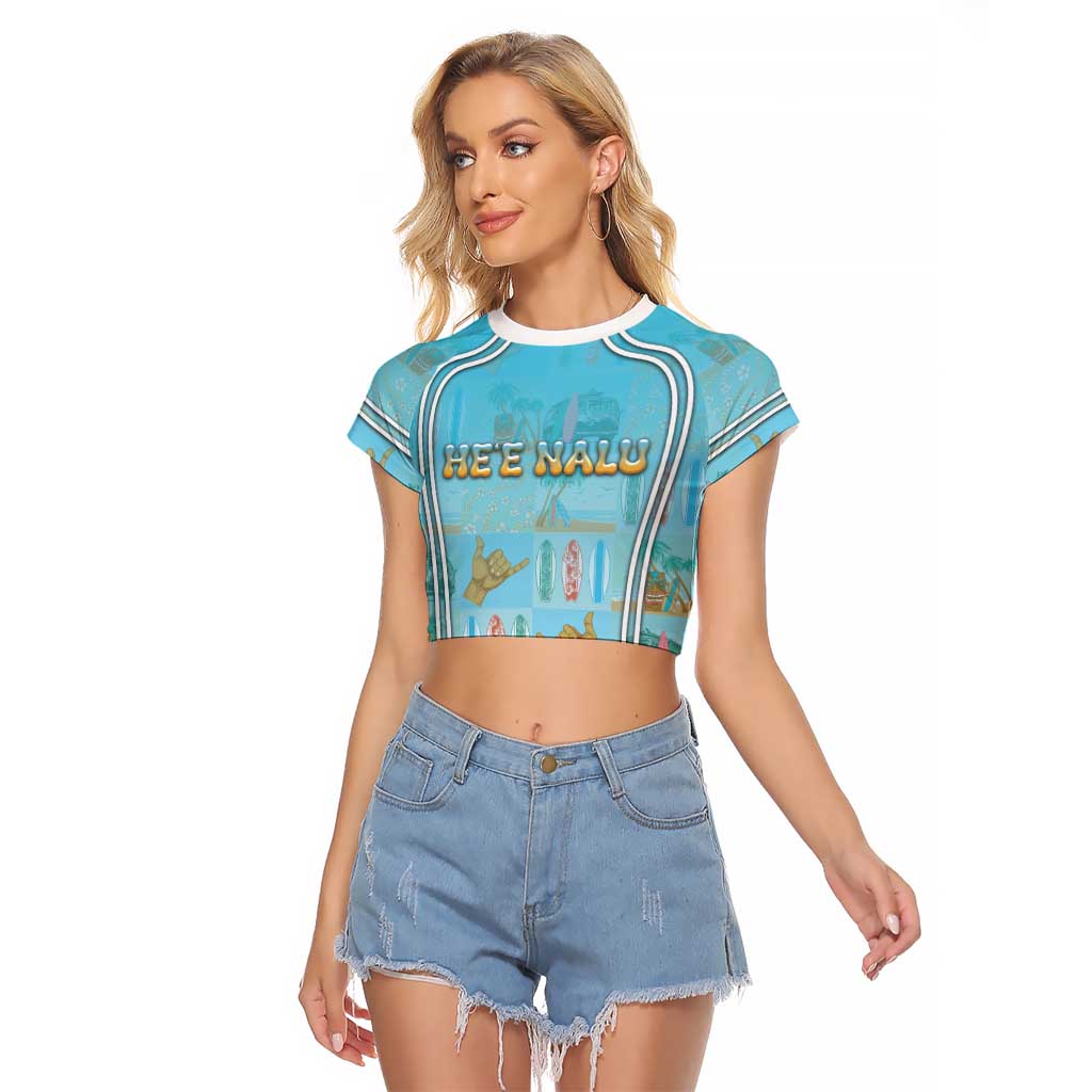 Custom Hawaii Surfing Raglan Cropped T Shirt He'e Nalu DT05 Female Blue - Polynesian Pride