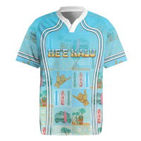 Custom Hawaii Surfing Rugby Jersey He'e Nalu DT05 Blue - Polynesian Pride