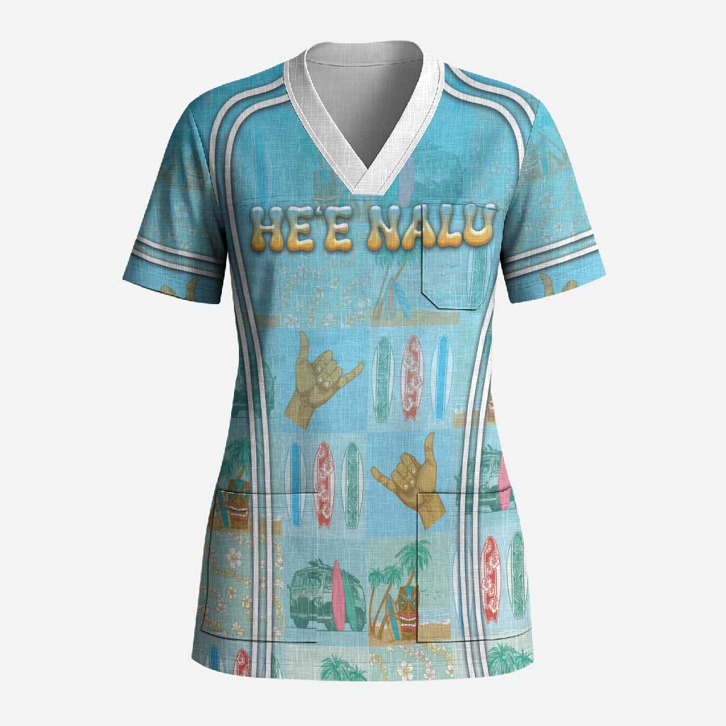 Custom Hawaii Surfing Scrub Top He'e Nalu