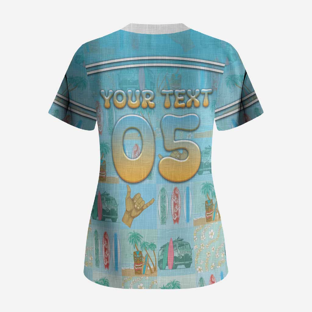 Custom Hawaii Surfing Scrub Top He'e Nalu