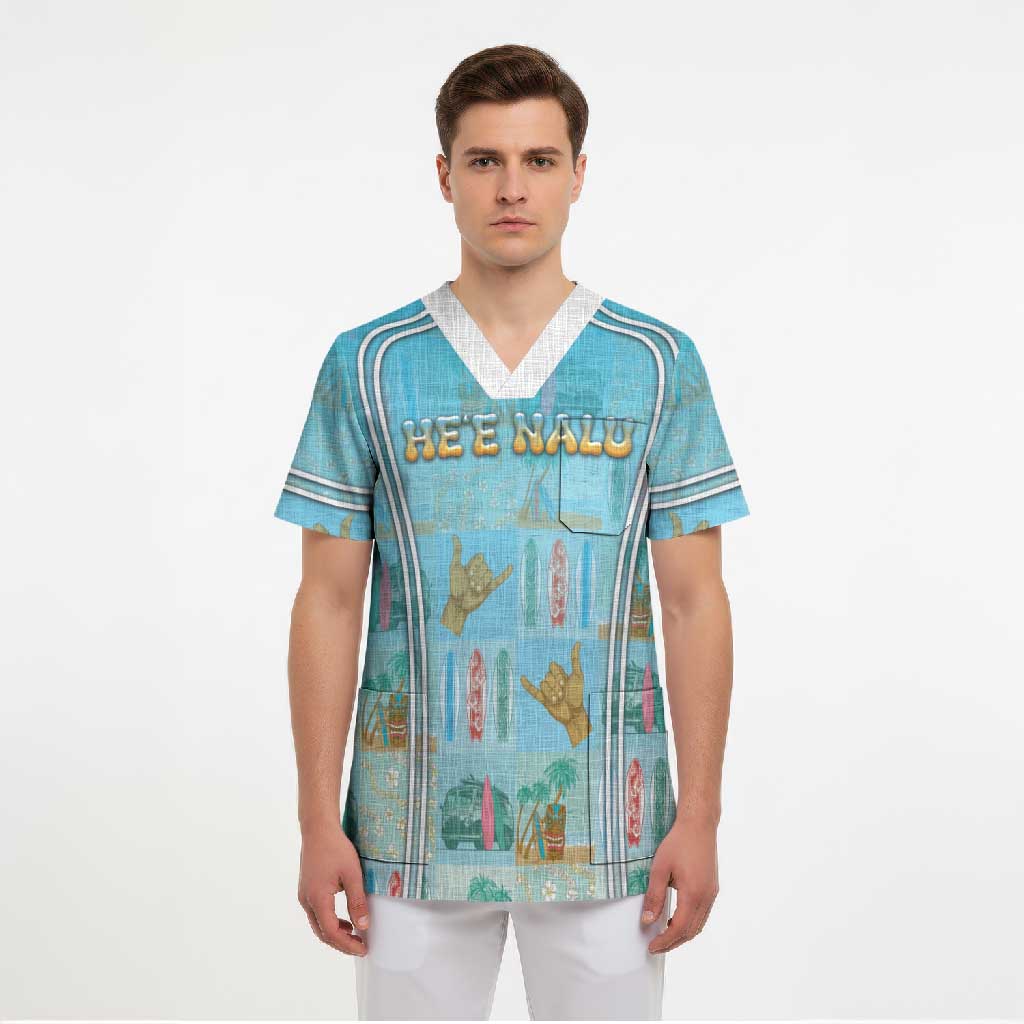 Custom Hawaii Surfing Scrub Top He'e Nalu