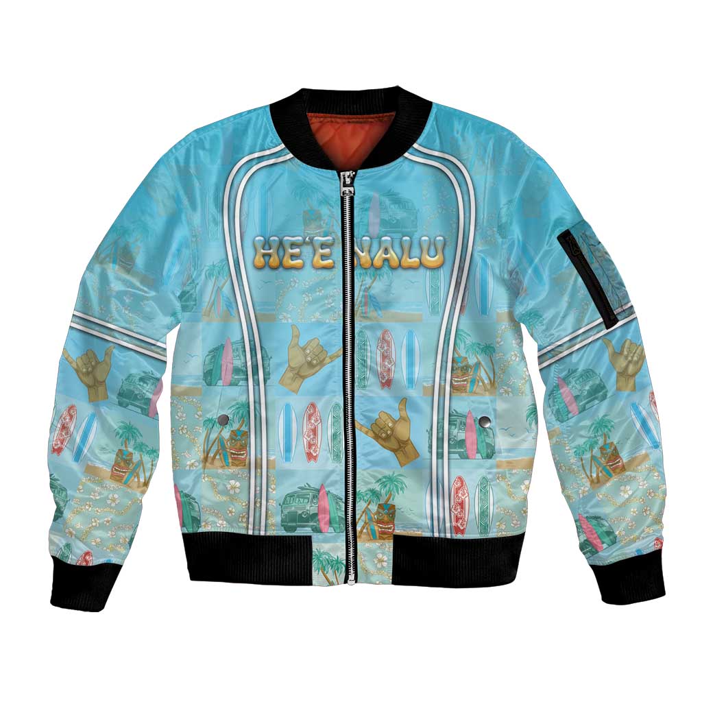 Custom Hawaii Surfing Sleeve Zip Bomber Jacket He'e Nalu DT05 Unisex Blue - Polynesian Pride