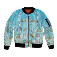Custom Hawaii Surfing Sleeve Zip Bomber Jacket He'e Nalu DT05 Unisex Blue - Polynesian Pride