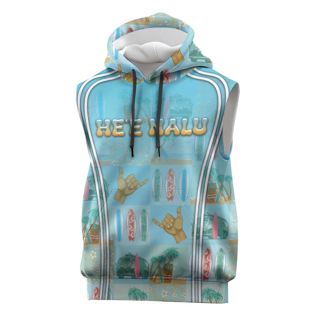 Custom Hawaii Surfing Sleeveless Hoodie He'e Nalu DT05 Blue - Polynesian Pride
