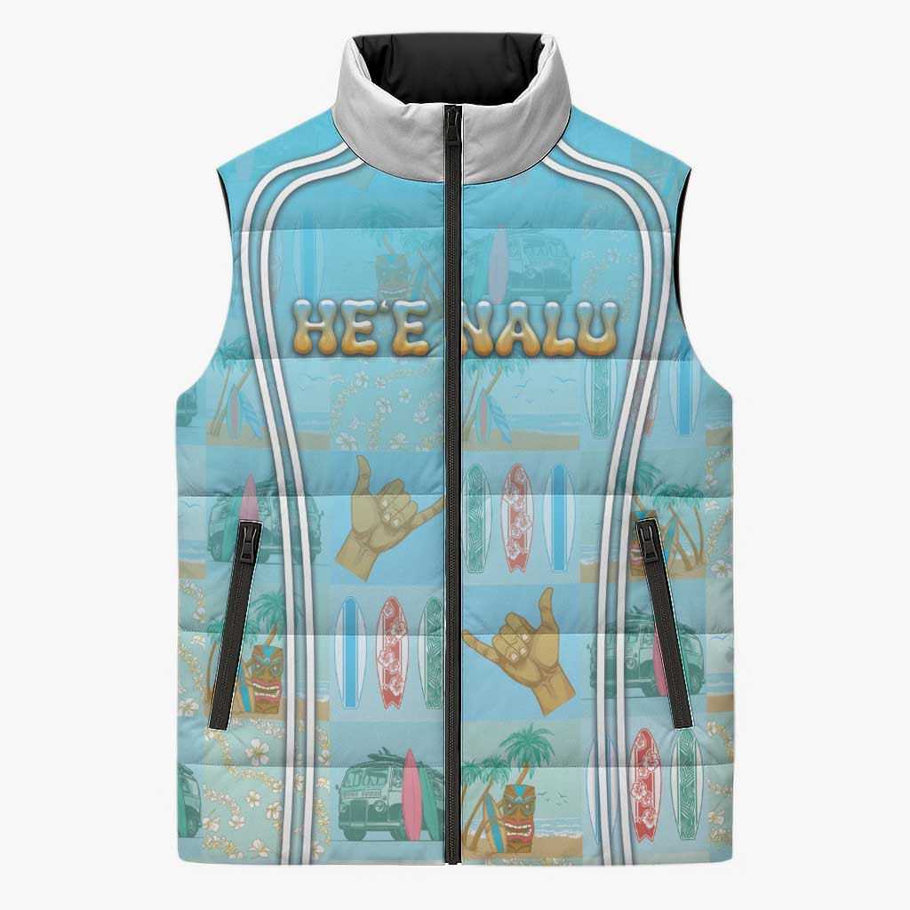 Custom Hawaii Surfing Sleeveless Puffer Jacket He'e Nalu DT05 Unisex Blue - Polynesian Pride