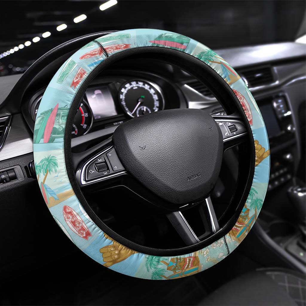 Hawaii Surfing Steering Wheel Cover He'e Nalu DT05 Universal Fit Blue - Polynesian Pride