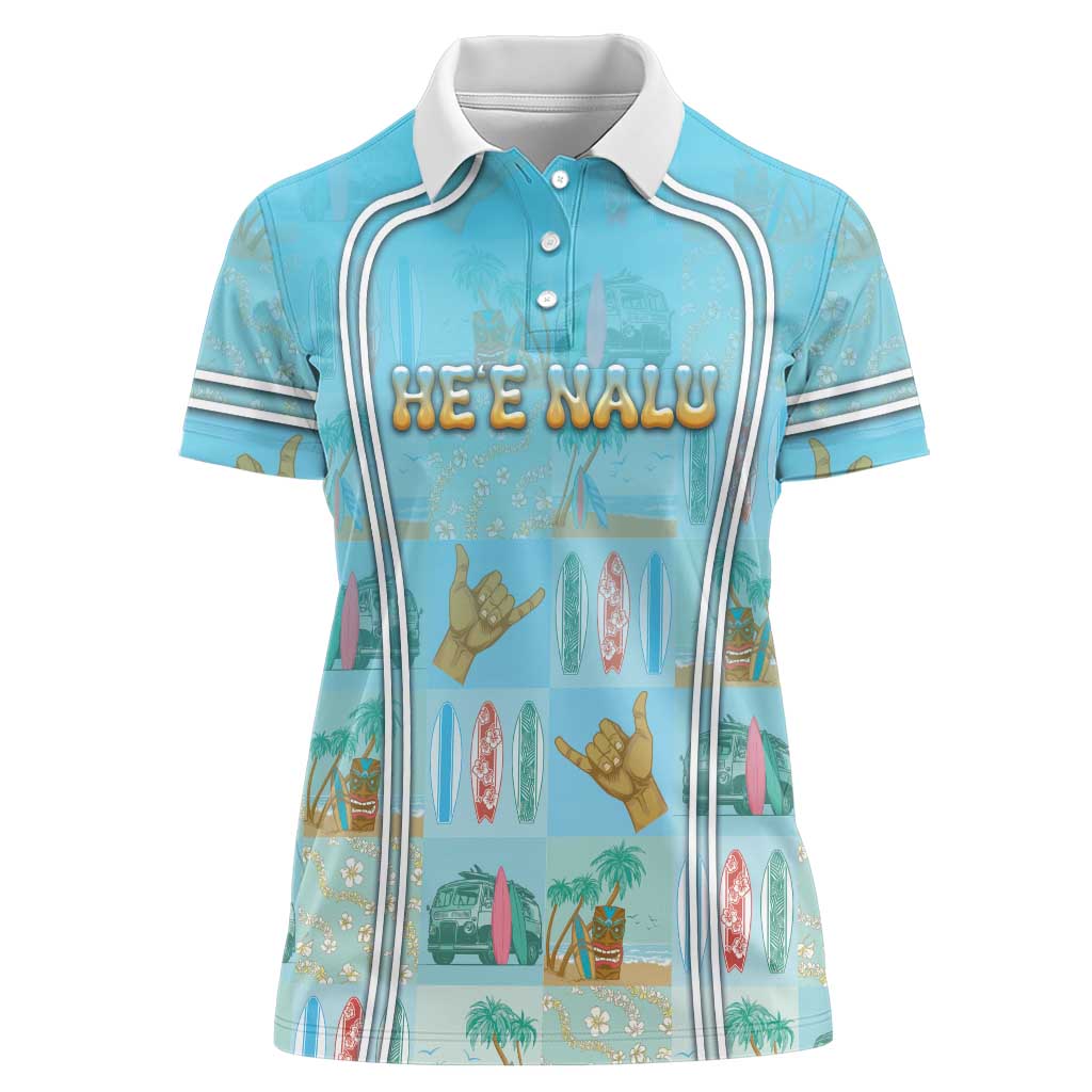 Custom Hawaii Surfing Women Polo Shirt He'e Nalu DT05 Female Blue - Polynesian Pride