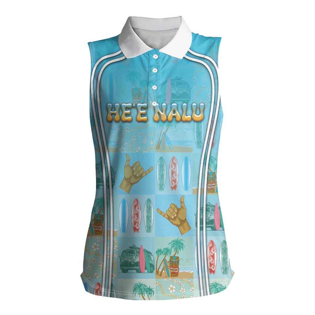 Custom Hawaii Surfing Women Sleeveless Polo Shirt He'e Nalu DT05 Female Blue - Polynesian Pride