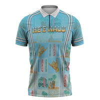 Custom Hawaii Surfing Zipper Polo Shirt He'e Nalu DT05 Blue - Polynesian Pride