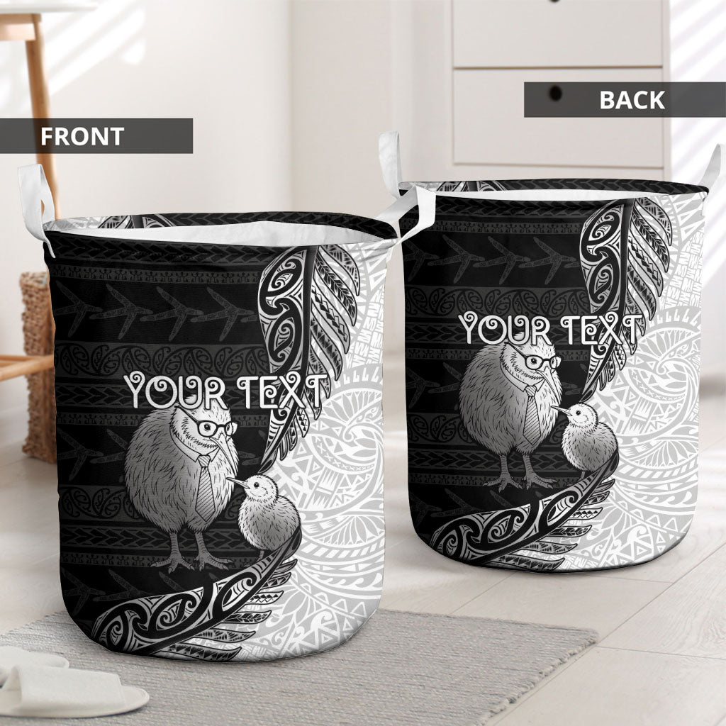 Personalised New Zealand Father's Day Laundry Basket Papa Kiwi Bird Tribal Pattern DT05 - Polynesian Pride
