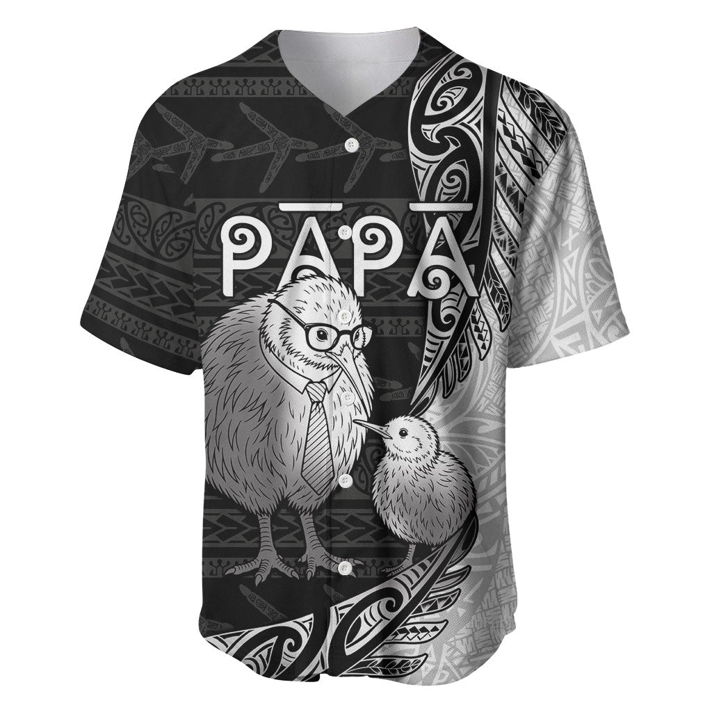 Personalised New Zealand Father's Day Baseball Jersey Papa Kiwi Bird Tribal Pattern DT05 Black - Polynesian Pride