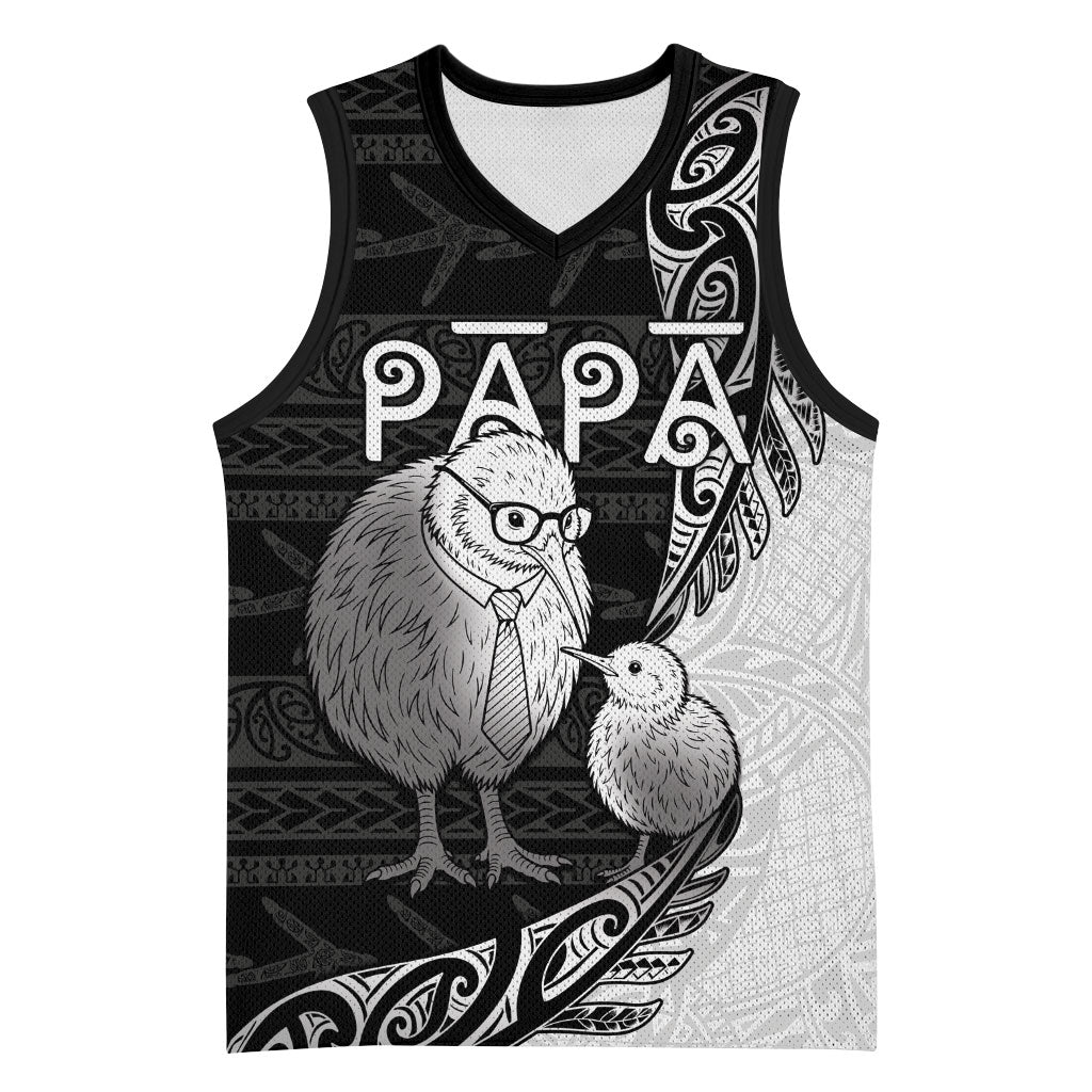 Personalised New Zealand Father's Day Basketball Jersey Papa Kiwi Bird Tribal Pattern