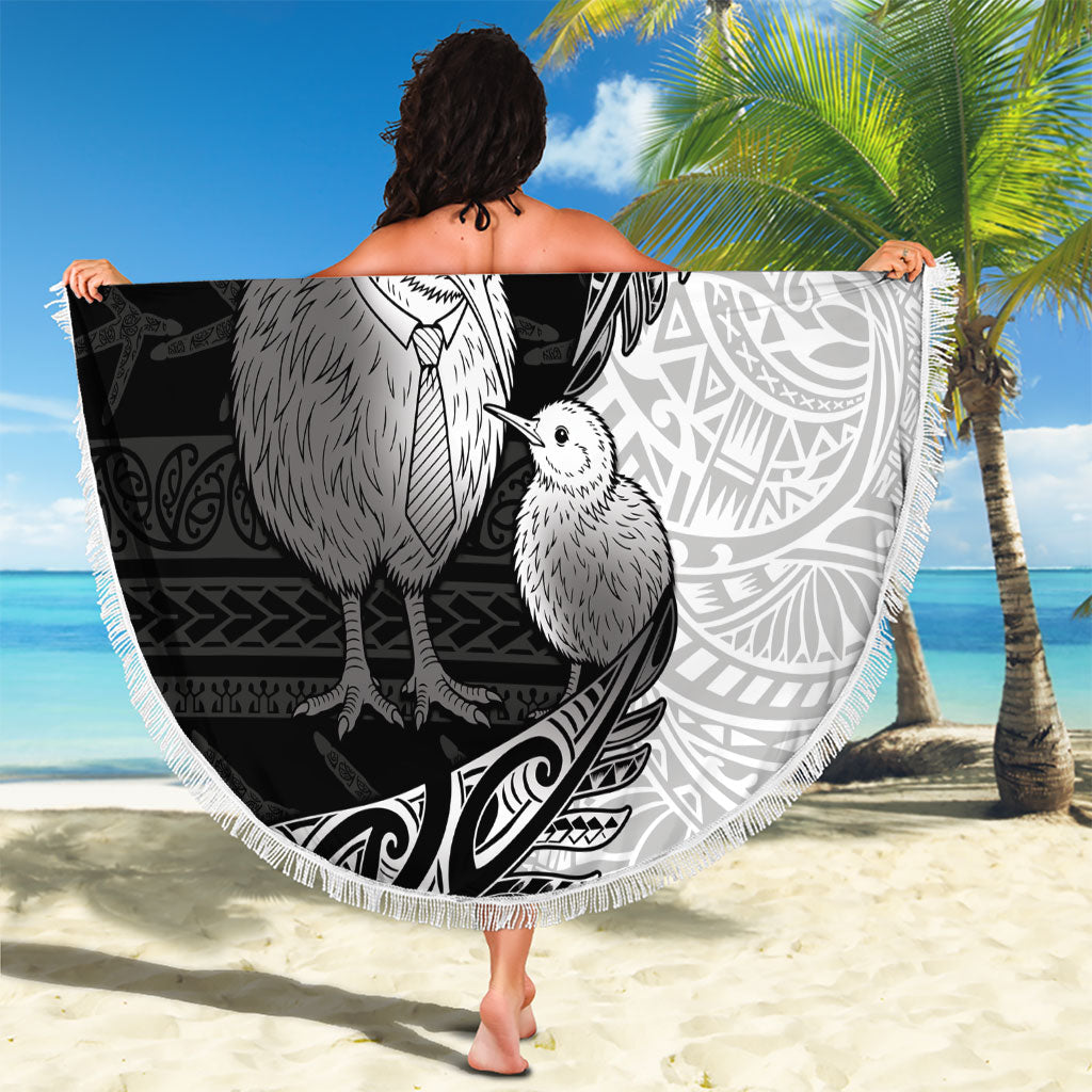 Personalised New Zealand Father's Day Beach Blanket Papa Kiwi Bird Tribal Pattern DT05 - Polynesian Pride