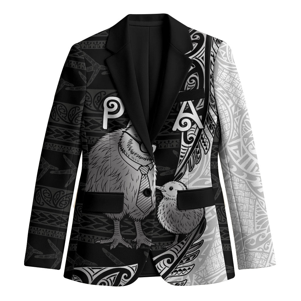 Personalised New Zealand Father's Day Blazer Papa Kiwi Bird Tribal Pattern DT05 Unisex Black - Polynesian Pride