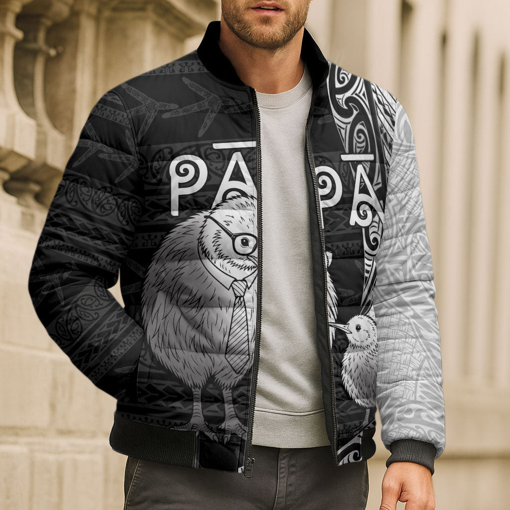 Personalised New Zealand Father's Day Bomber Puffer Jacket Papa Kiwi Bird Tribal Pattern DT05 - Polynesian Pride