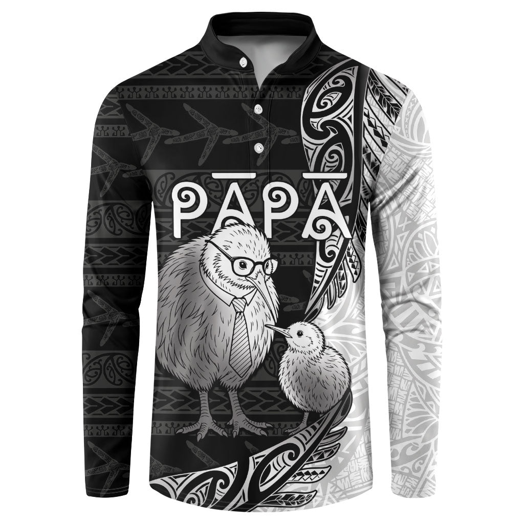 Personalised New Zealand Father's Day Button Sweatshirt Papa Kiwi Bird Tribal Pattern DT05 Black - Polynesian Pride