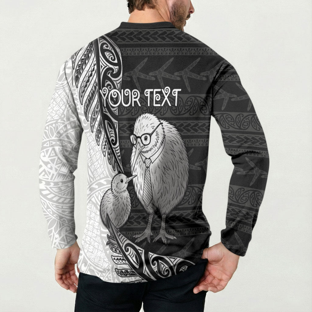 Personalised New Zealand Father's Day Button Sweatshirt Papa Kiwi Bird Tribal Pattern DT05 - Polynesian Pride