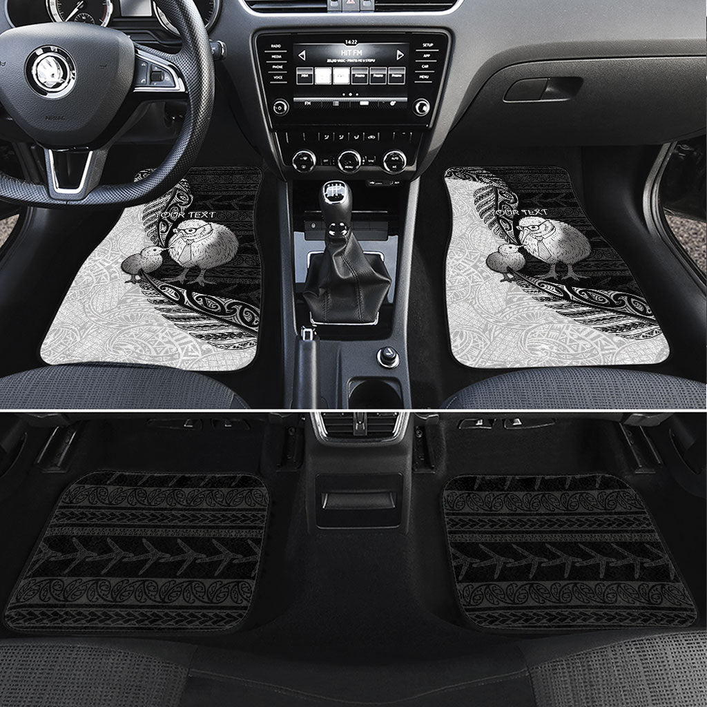 Personalised New Zealand Father's Day Car Mats Papa Kiwi Bird Tribal Pattern DT05 Set 4pcs Black - Polynesian Pride