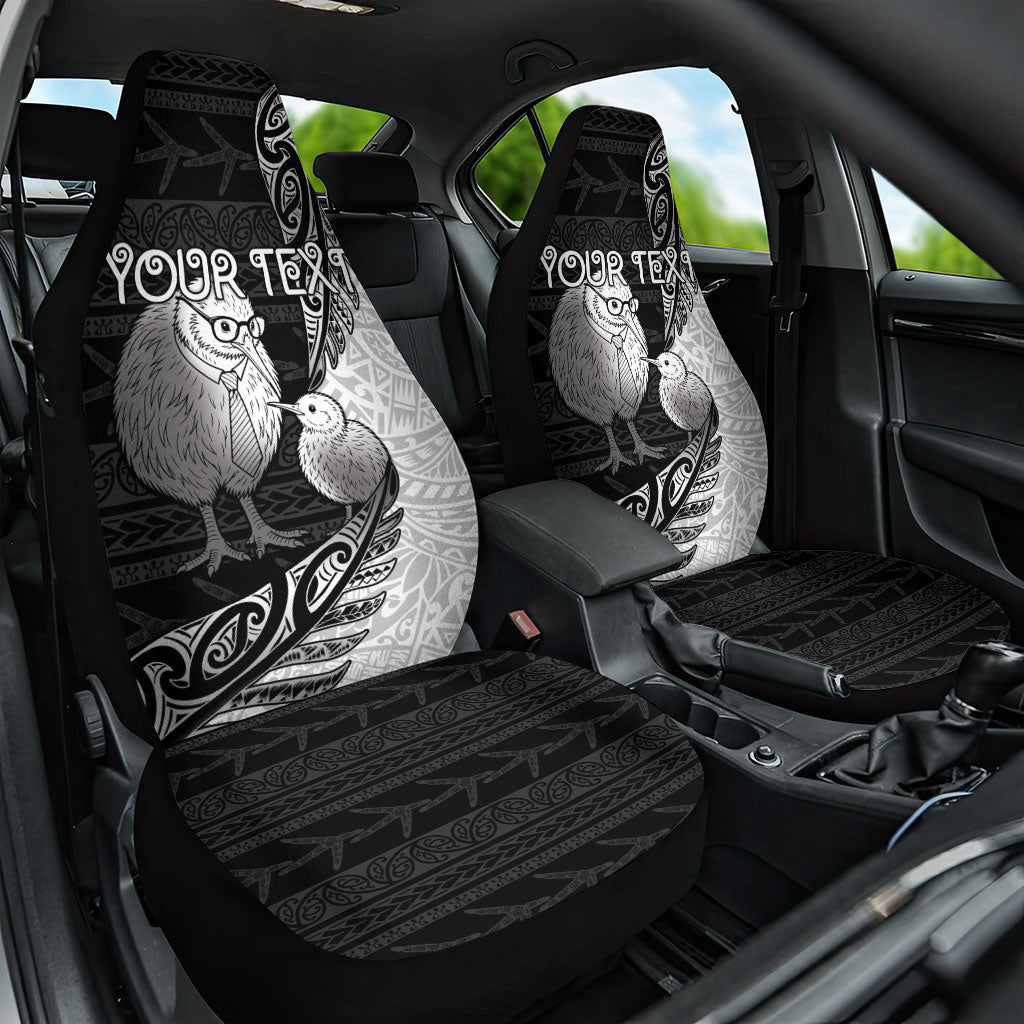 Personalised New Zealand Father's Day Car Seat Cover Papa Kiwi Bird Tribal Pattern DT05 One Size Black - Polynesian Pride
