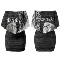 Personalised New Zealand Father's Day Couples Matching Off Shoulder Short Dress and Long Sleeve Button Shirt Papa Kiwi Bird Tribal Pattern DT05 - Polynesian Pride