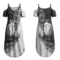 Personalised New Zealand Father's Day Couples Matching Summer Maxi Dress and Hawaiian Shirt Papa Kiwi Bird Tribal Pattern DT05 - Polynesian Pride