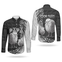 Personalised New Zealand Father's Day Couples Matching Tank Maxi Dress and Long Sleeve Button Shirt Papa Kiwi Bird Tribal Pattern DT05 - Polynesian Pride