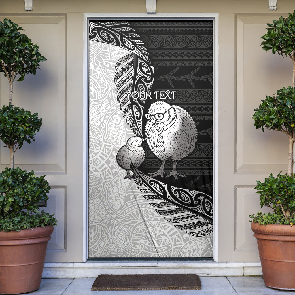 Personalised New Zealand Father's Day Door Cover Papa Kiwi Bird Tribal Pattern DT05 Black - Polynesian Pride