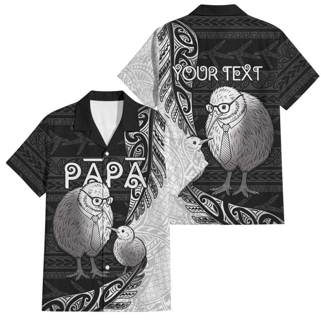 Personalised New Zealand Father's Day Family Matching Summer Maxi Dress and Hawaiian Shirt Papa Kiwi Bird Tribal Pattern DT05 Dad's Shirt - Short Sleeve Black - Polynesian Pride