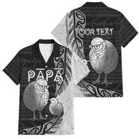 Personalised New Zealand Father's Day Family Matching Summer Maxi Dress and Hawaiian Shirt Papa Kiwi Bird Tribal Pattern DT05 Dad's Shirt - Short Sleeve Black - Polynesian Pride