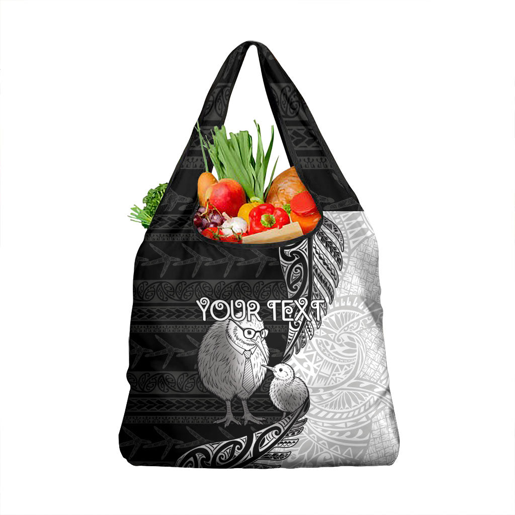 Personalised New Zealand Father's Day Grocery Bag Papa Kiwi Bird Tribal Pattern DT05 1-pack One Size Black - Polynesian Pride